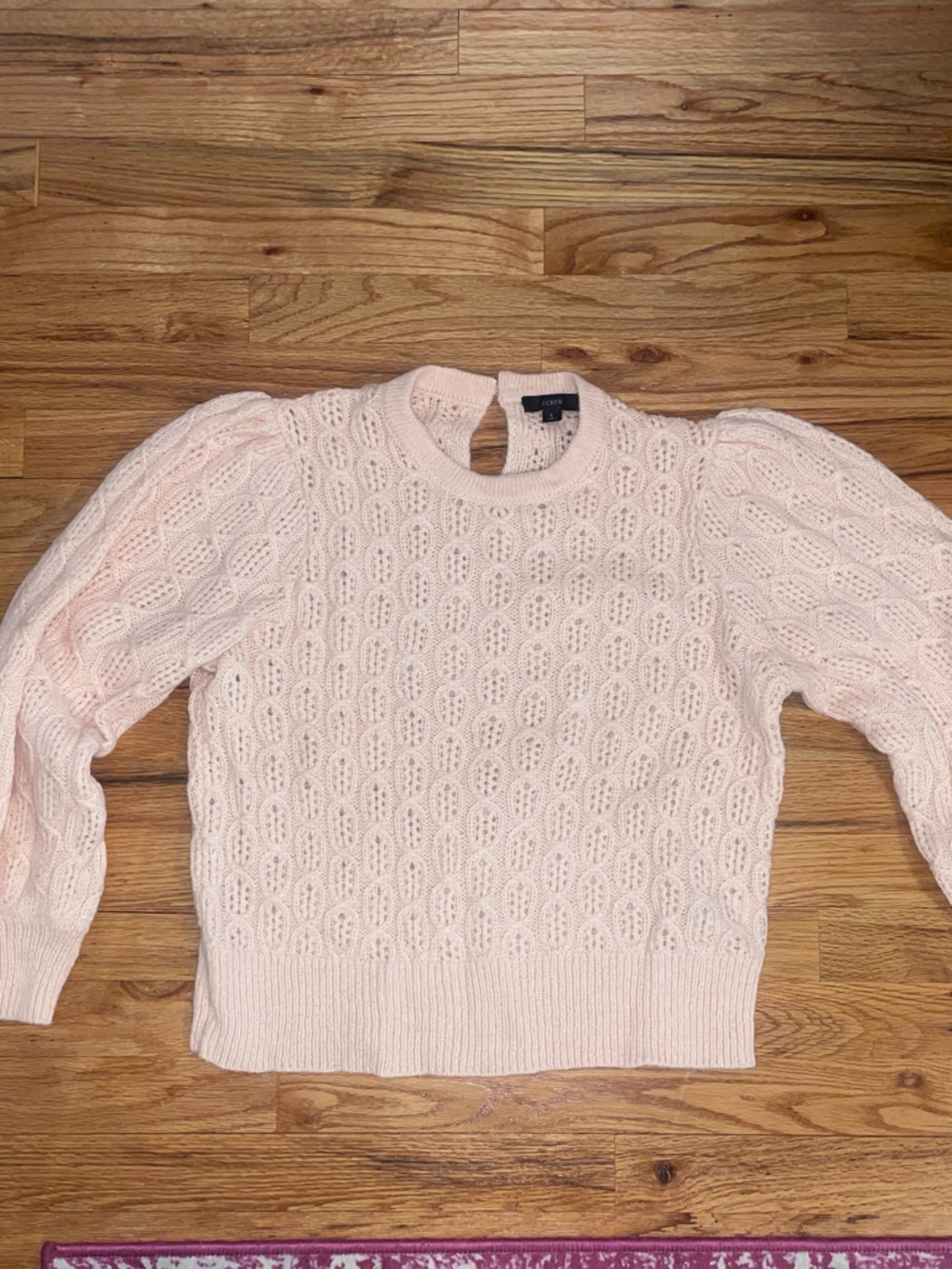 J. Crew Pastel Pink Open-Knit Crewneck Sweater
